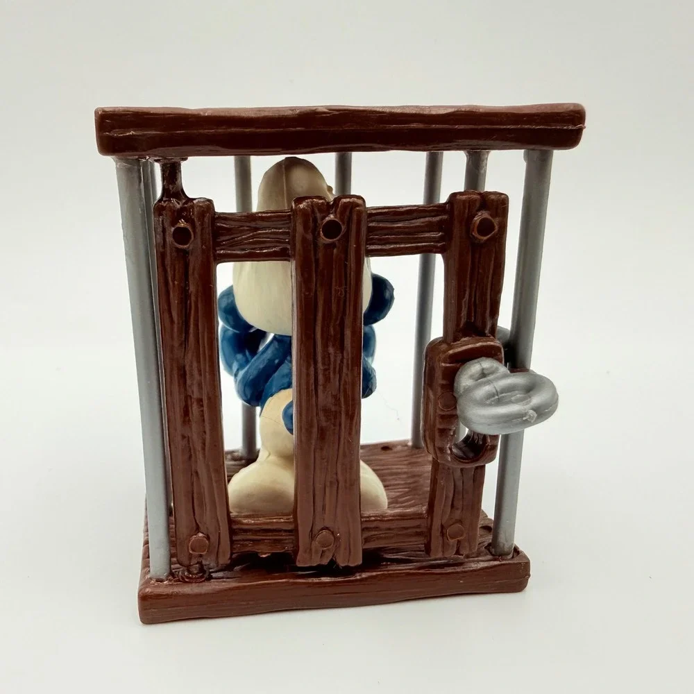 Vintage 1980 Schleich Peyo Smurf in Cage PVC Figure Toy Hong Kong 20113